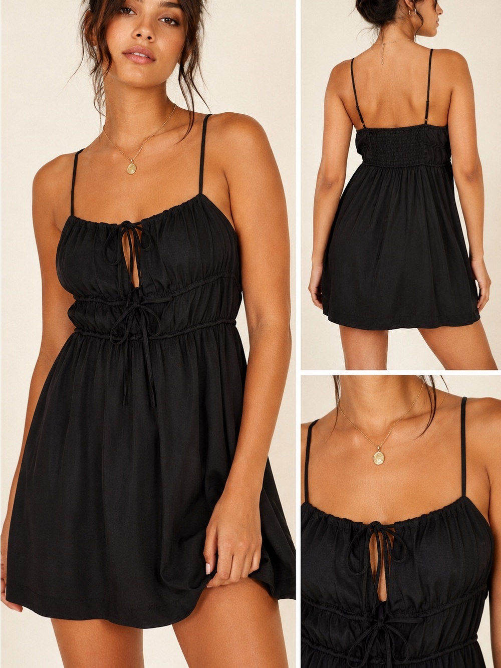 Free People Black Mini Dress with Spaghetti Straps